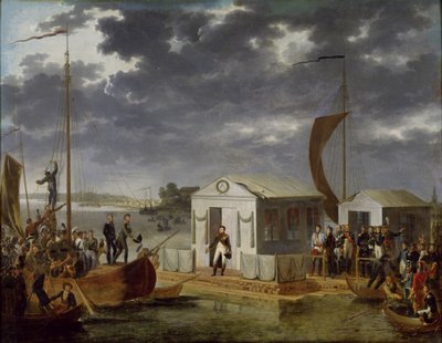 Encuentro entre Napoleón Bonaparte (1769-1821) y Alejandro I (1777-1825) de Rusia en Niemen, 25 de junio de 1807, 1808 de Adolphe Roehn
